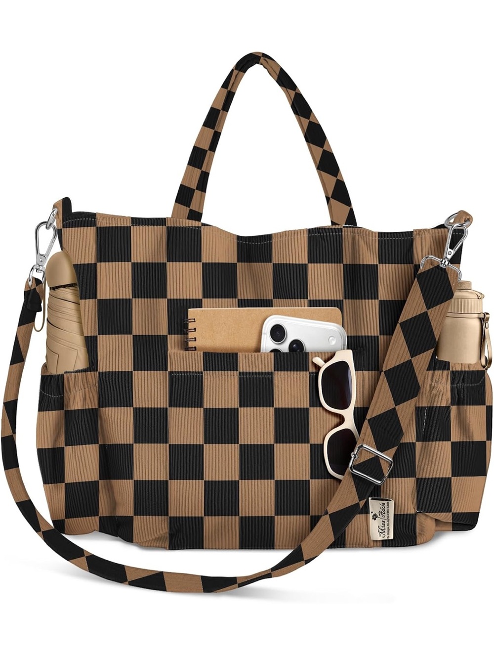 Checkerboard Tan and Black Women's Tote Bag - Versatile Everyday Shoulder Bag